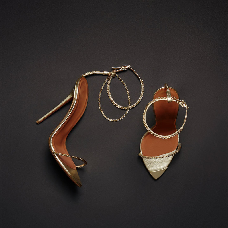 Cross-Border European and American Fashion Sandals, Pointed Toe, Bare Chain, Stiletto Heels, Women's Shoes, High Heels, Large Size Sandals Heels