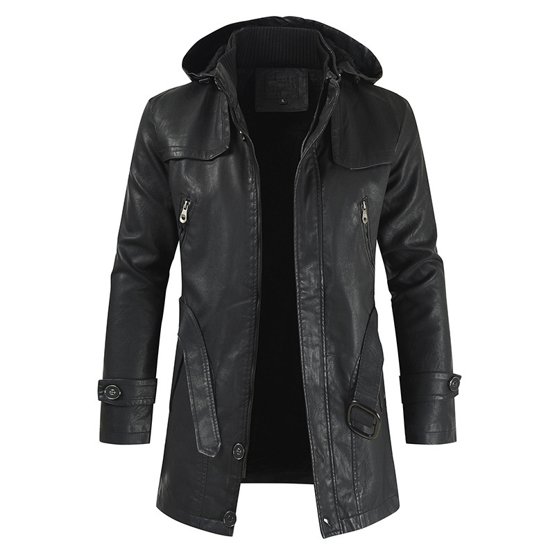 Chaqueta de Cuero para Hombre, Estilo Casual, Invierno 2024, Comercio Exterior, Chaqueta de Cuero PU con Capucha, Ajustada, Juvenil