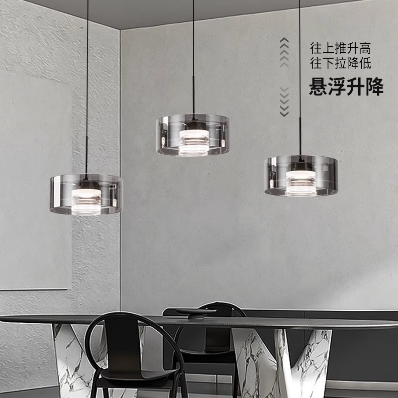 Italian Lifting Restaurant Chandelier High-end Glass Lamps Black Creative Suspension Dining Table Lamps Restaurant Hanging Lamps