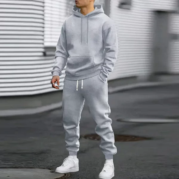 2025 Cross-Border Men's Autumn Suit Casual Sports Solid Color Hoodie Men's Two-Piece Set Loose Sweatshirt Men's Clothing