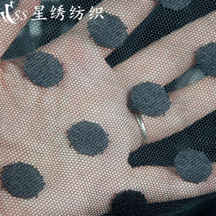 四面弹力提花网纱柔软亲肤大圆点蕾丝面料服装面料女装贴身布料
