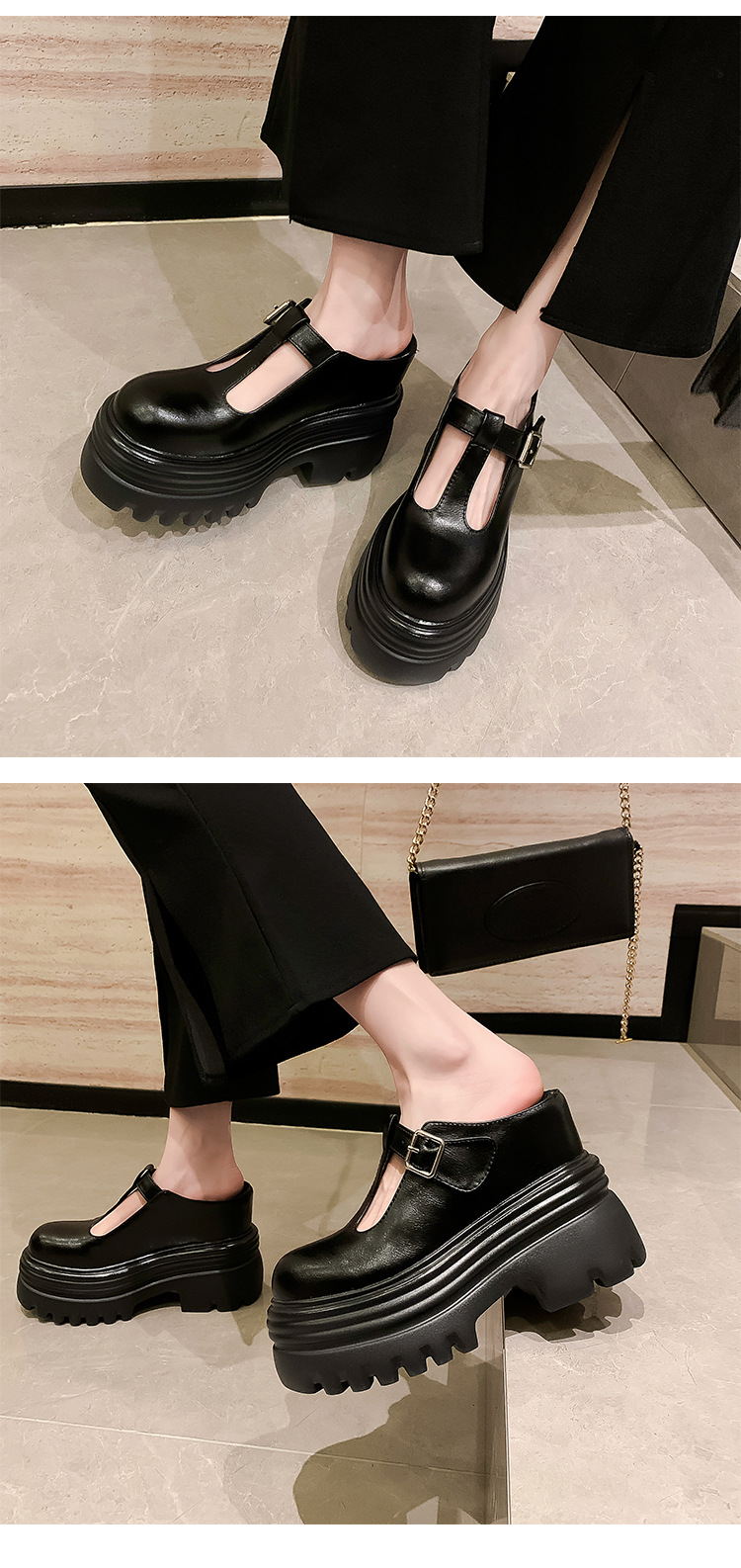 Dép mule nữ bít mũi đế xuồng cao 15cm khóa trang trí mùa hè — Màu trắng be 15cm, Màu trắng be 10cm, Màu trắng gạo 12cm, Màu đen 12cm chi tiết 19