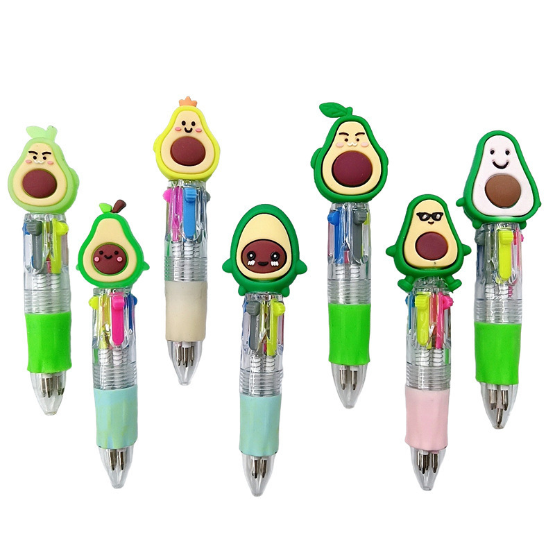 Fabricante mayorista de cuatro colores bolígrafo de silicona bolígrafo multicolor de dibujos animados cabeza portátil de estudiantes