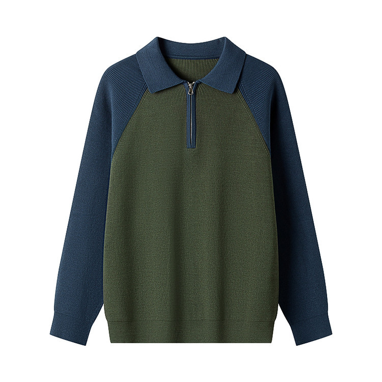 Semia cremallera polo collar suéter de color contraste hombre nuevo otoño invierno cross-border mangas casuales sueltas camisetas de punto coreanas