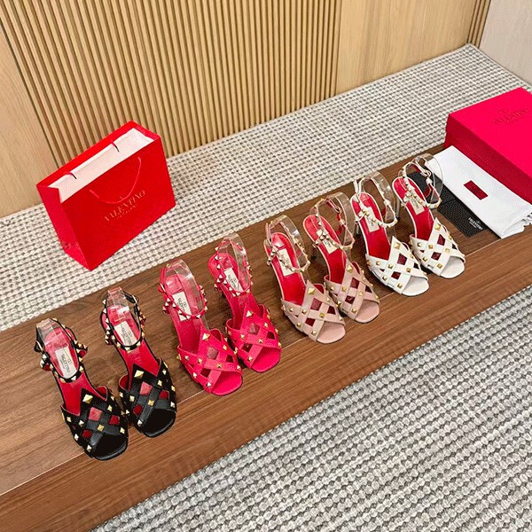 Valentino-Style Studded Mesh High-Heeled Sandals for Women, Cut-Out Single-Strap Stiletto Roman Shoes, Versatile Summer Style