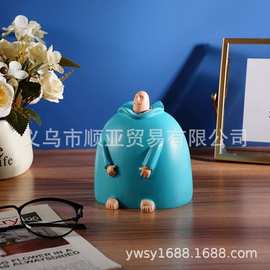 现货跨境小蓝胖摆件家居庭院桌面办公室搞怪礼物摆件中指树脂