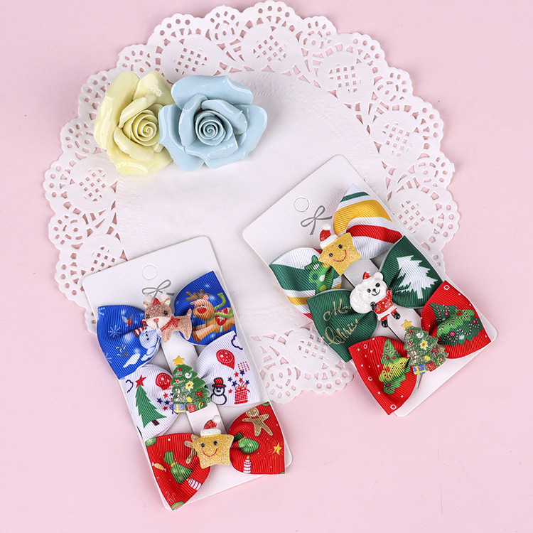 Factory Direct Sales European And American Foreign Trade Children Christmas Bow Barrettes Picture Clip Three Pieces Paper Cover display picture 4