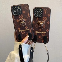 棕色皮纹贴皮适用华为P70小熊手机壳荣耀200潮牌手绳麦芒30卡通壳