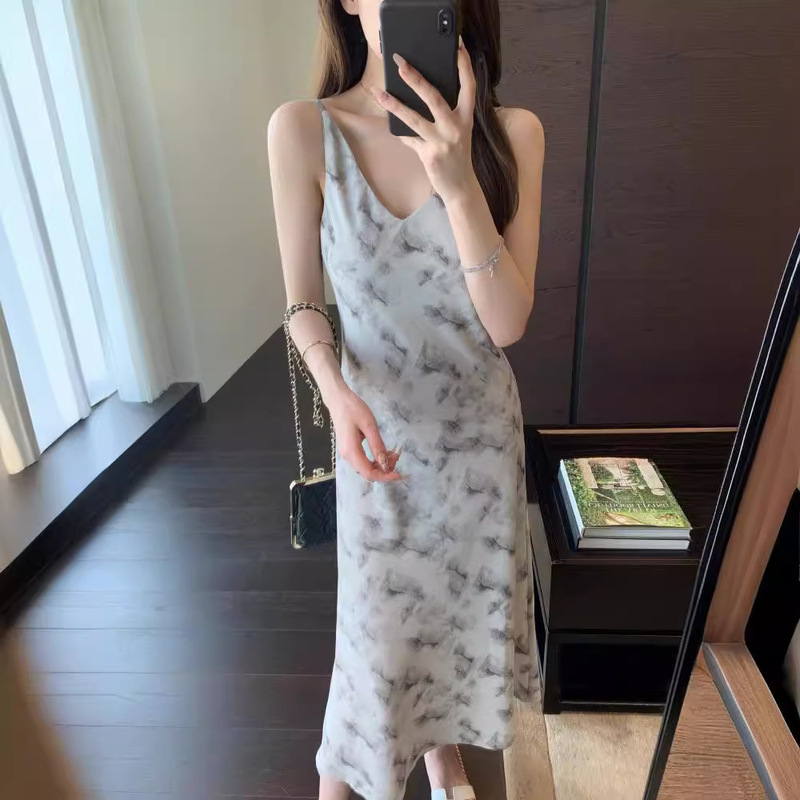 AMR UU ♦ Atmospheric Suspender Skirt, Single Wear, Slimming Look Printed Skirt, Mid-length Dress for Women, New Spring and Summer