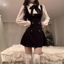 秋季2024年新款女富家千金甜美收腰显瘦法式背带假两件连衣裙子女