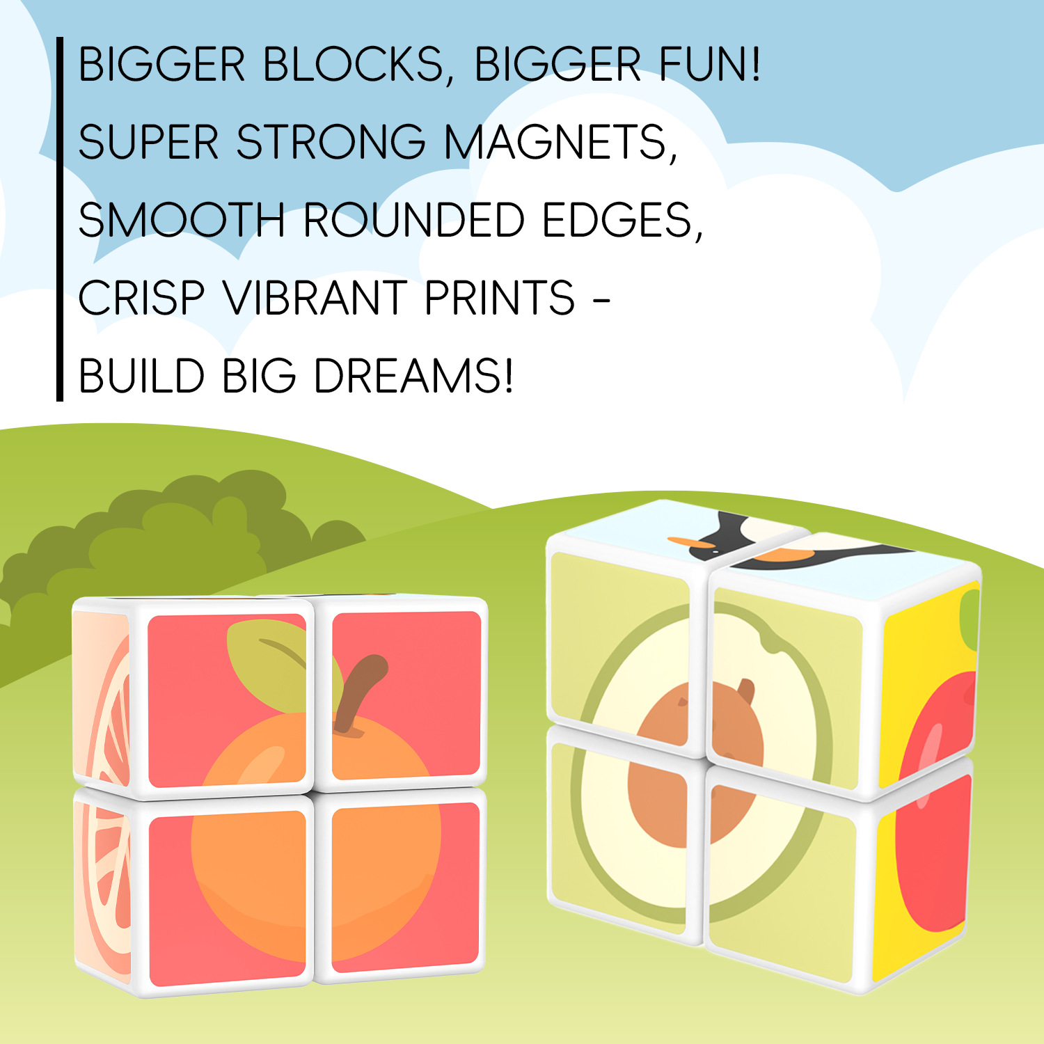 2025 nuevo 4.2CM fruta magnética cuadrada imán bloques de construcción junio Día de los niños juguetes de absorción de regalos