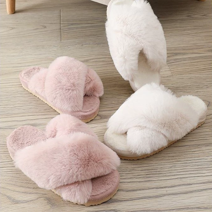 Осенне-зимние плюшевые тапочки на флисовой подкладке, женские теплые домашние Нескользящие тапочки, утолщенные хлопковые тапочки с перекрестными вставками