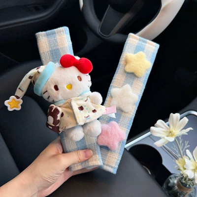 Pajamas Kitty Pişik Plush Kukla Təhlükəsizlik Kəməri Çiyin Örtüyü Avtomobil Daxili Təchizat