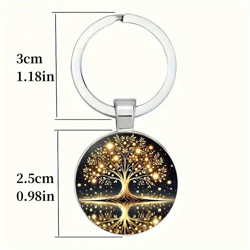 Cross-Border New Style Tree of Life Pattern Glass Men's Alloy Round Keychain Anniversary Gift Jewelry Wholesale