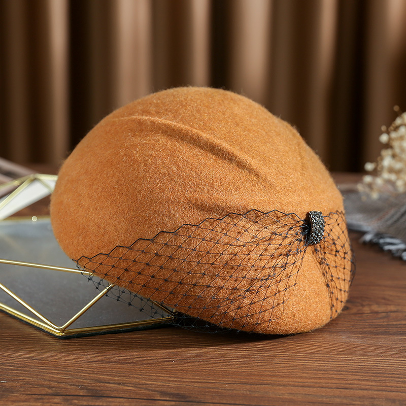 Beret Women's Autumn and Winter British Vintage Wool Tweed Top Hat Bei Felt Hat French Winter Mesh Tide PT0389