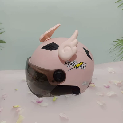 Motosiklet kaskı (dəbilqə) – Anti-fall - harley-style-light-pink-sunscreen-short-pink-wings-adult-model-comes-with-lightning-stickers