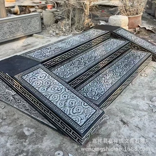仿古雕花台阶石 景区庭院仿古踏步石 浮雕花纹石阶石材定制