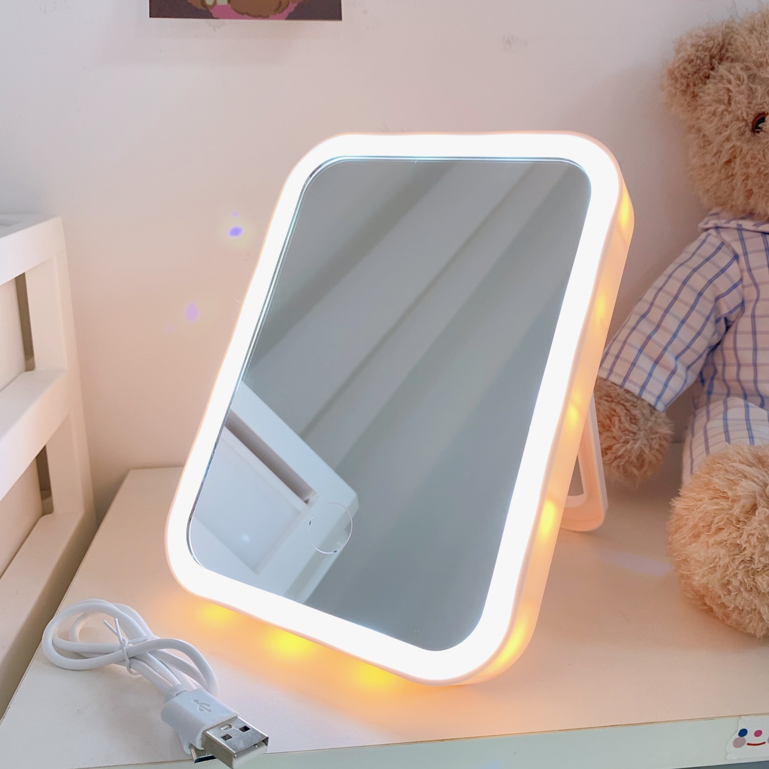Estilo coreano ins estilo lindo nórdico retro espejo de maquillaje de madera dormitorio de estudiantes espejo de escritorio portátil