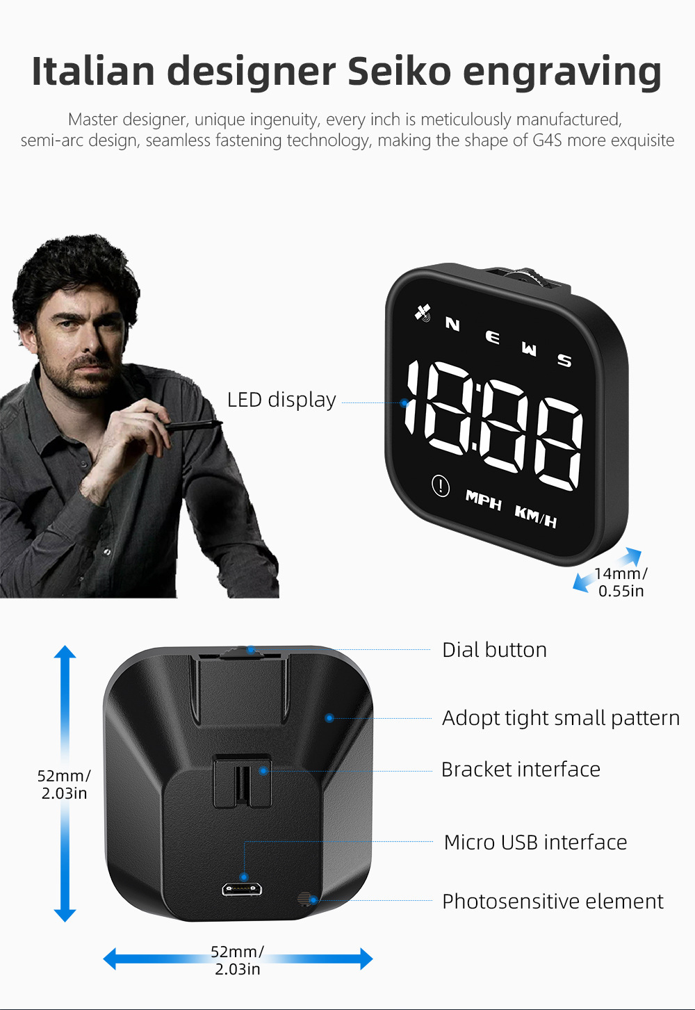 Cross-border car HUD head-up display, universal for cars, GPS speed and mileage display, high-definition compass, over-speed alarm