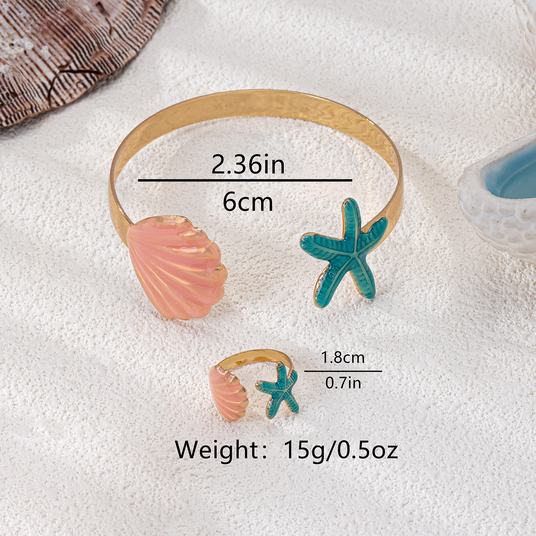 Starfish And Shell Bracelet And Ring Set For Women Summer Style_voghion.com