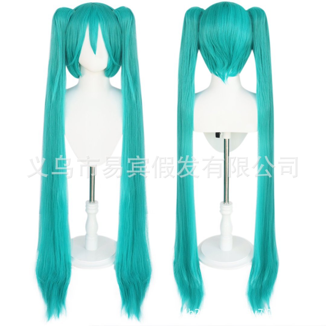 万用cosplay假发葱绿色初音MIKU初音未来小虎口夹双马尾长款假毛