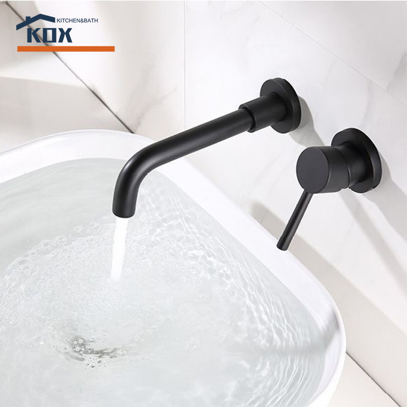 Grifo de Lavabo Empotrado en Pared, Totalmente de Cobre, para Baño, Agua Fría y Caliente, Ahorro de Agua