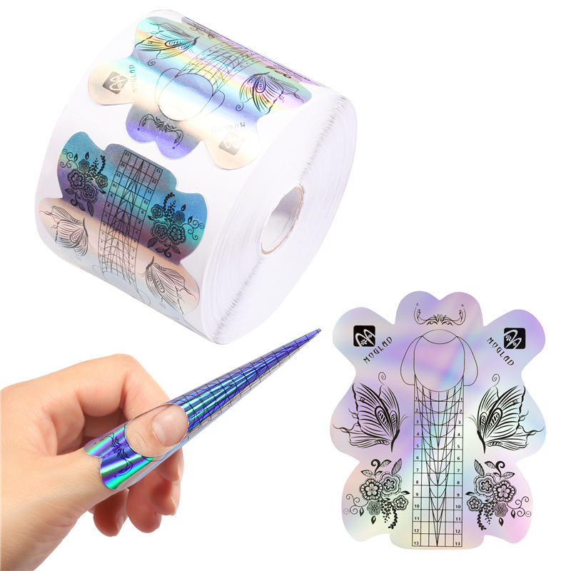 Transfronterizo nuevo engrosado colorido láser de uñas mariposa titular de papel de extensión de uñas de cristal 100/300 piezas titular de dedo