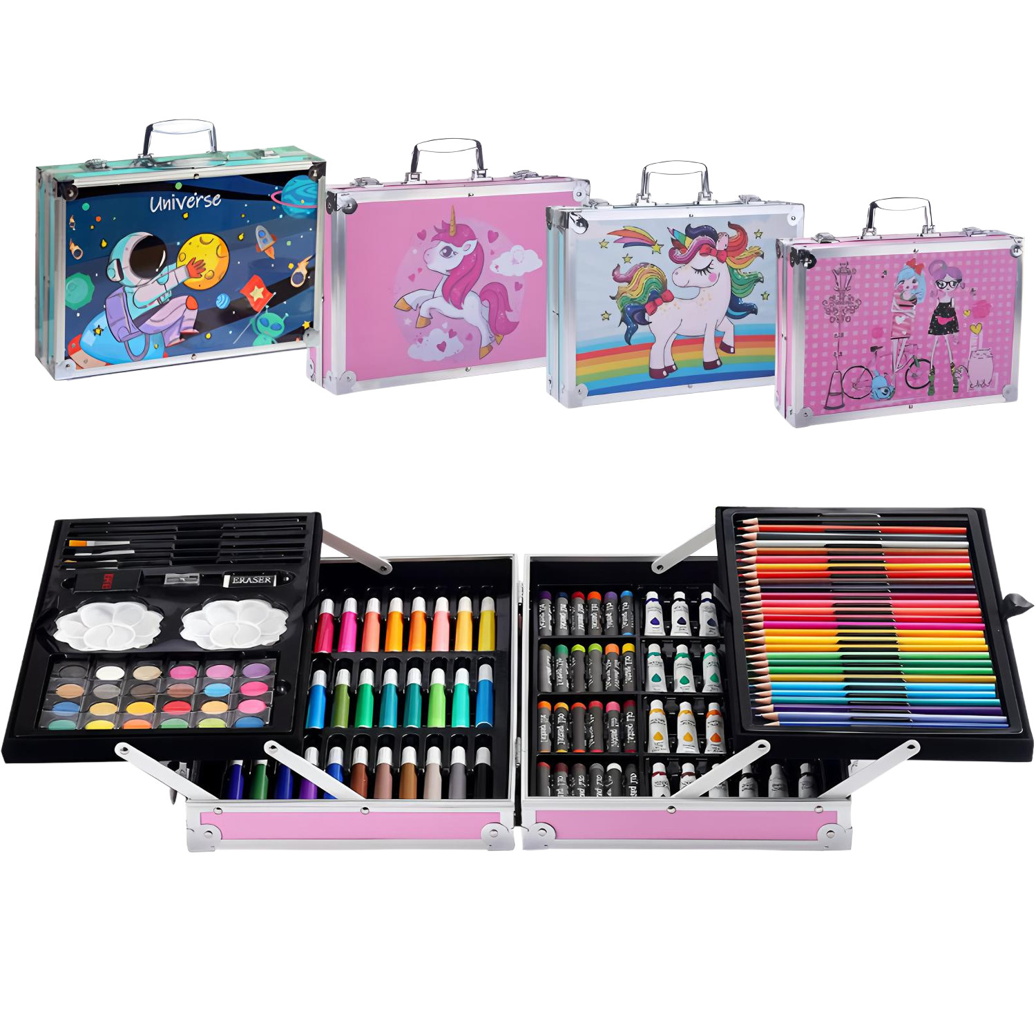 Explosión de fábrica directa 145 caja de aluminio de doble capa para niños pincel conjunto de pintura acuarela estudiantes suministros de arte al por mayor image 5