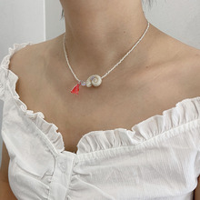 夏季新款陶瓷海螺流苏项链女海洋系列度假ins风轻奢锁骨链配饰品