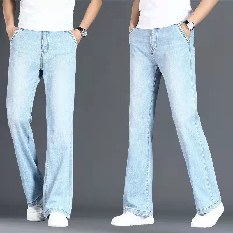 Summer Ultra-Thin Men's Mid-Waist Flared Denim Pants Straight Wide-Leg Loose Light-Colored Trousers