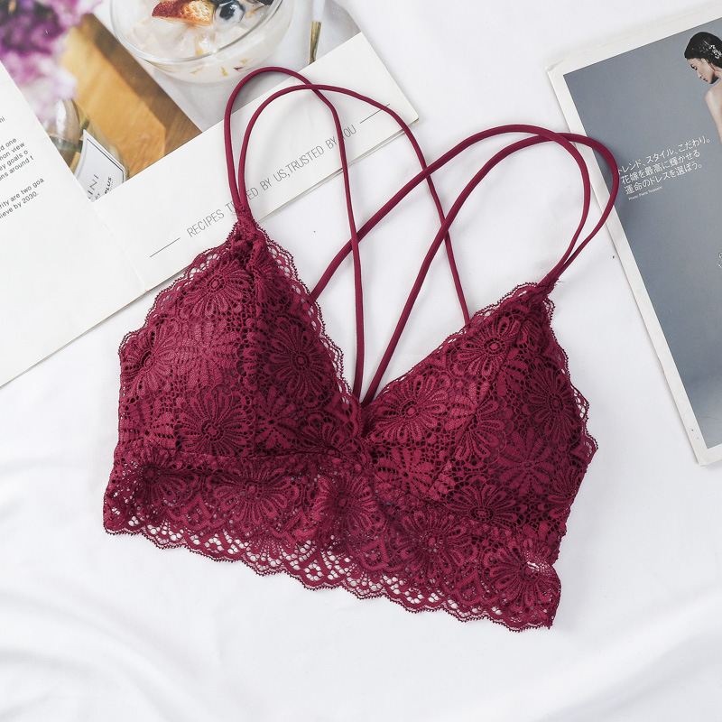 Sexy encaje elástico correa cruzada ropa interior agradable a la piel delicada transpirable interior cómodo pecho envuelto belleza sujetador trasero image 8