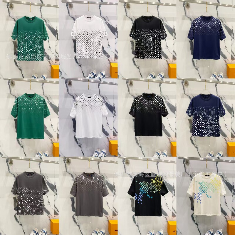 跨境奢潮驴家高品质L满印字母短袖潮牌外贸经典款圆领男女宽松T恤|undefined