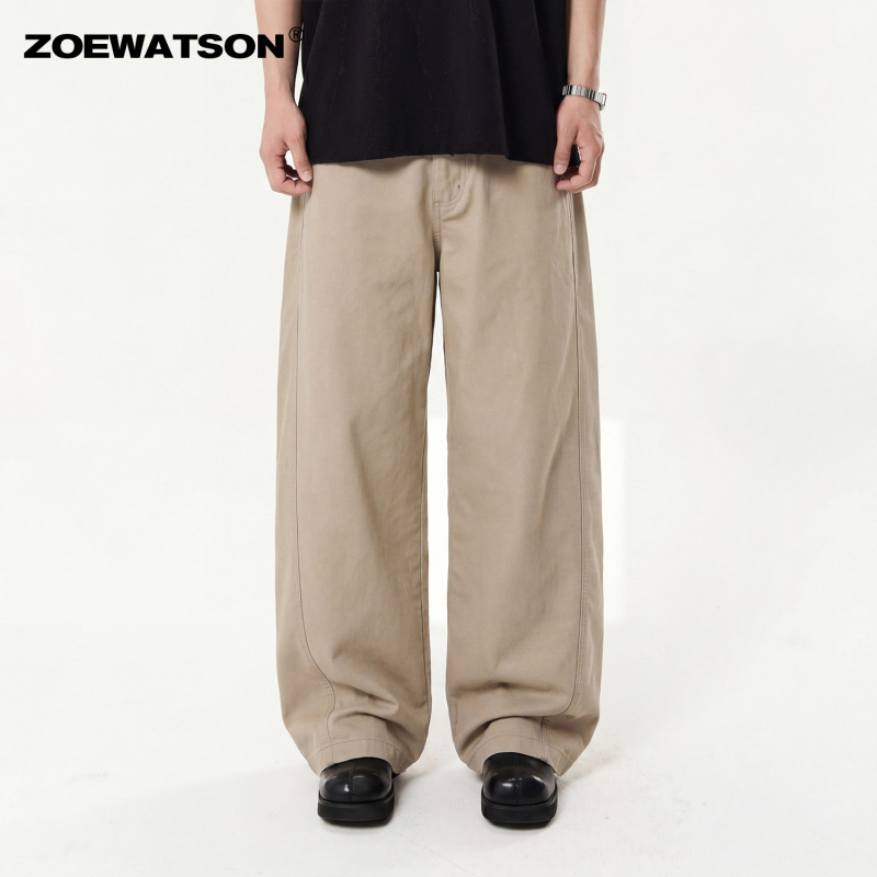 Zoewatson Men's Solid Color Casual Pants Summer New Three-Dimensional Cut Versatile Loose Wide-Leg Long Pants Trendy