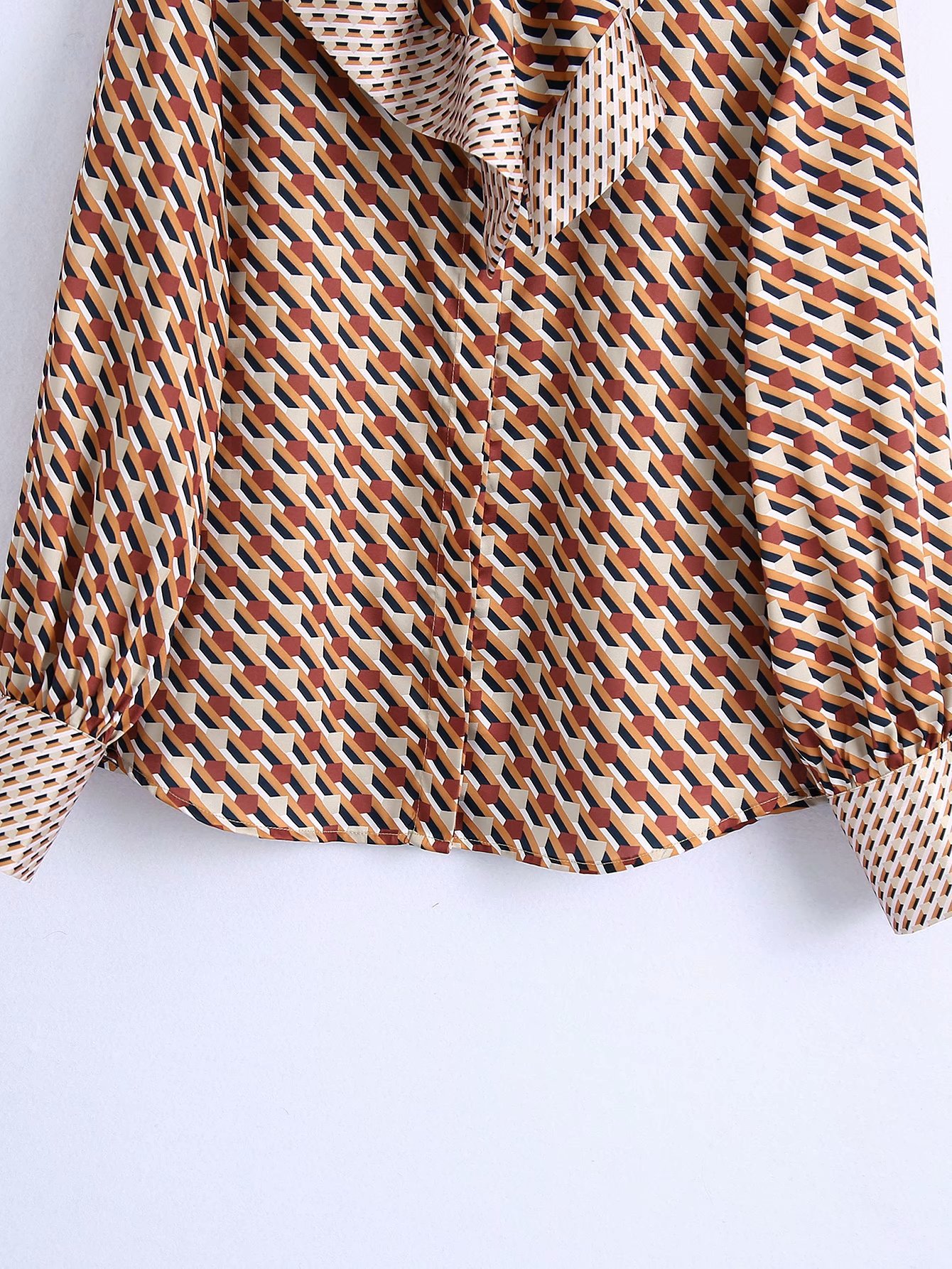 autumn bow-collar print blouse nihaostyles wholesale clothing NSAM82144