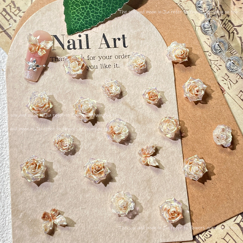 New Maillard Nail Art Soft Flower Jewelry Luminous Rose Camellia Nail Decoration DIY Bracelet Accessories Wholesale