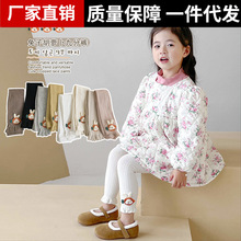 跨境新款可爱小兔子儿童打底裤女宝宝连裤袜糖果色春秋薄款九分裤