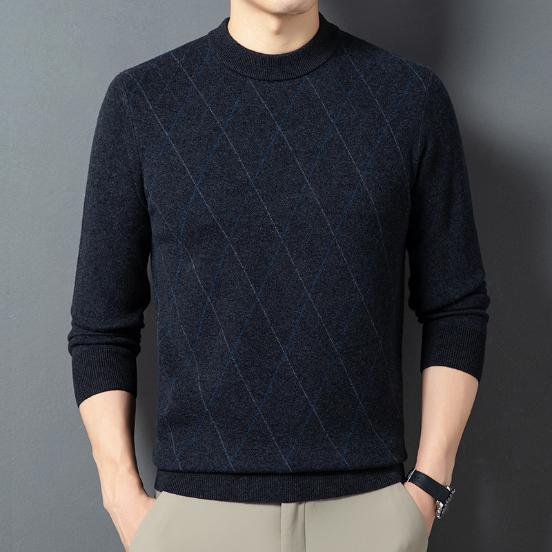 Counter High-end Cashmere Sweater Men's Thickened Warm Knitted Base Sweater Middle-aged and Old Dad's Round Neck All-match Sweater Counter High-end Cashmere Sweater Men's Thickened Warm Knitted Base Sweater Middle-aged and Old Dad's Round Neck All-match Sweater