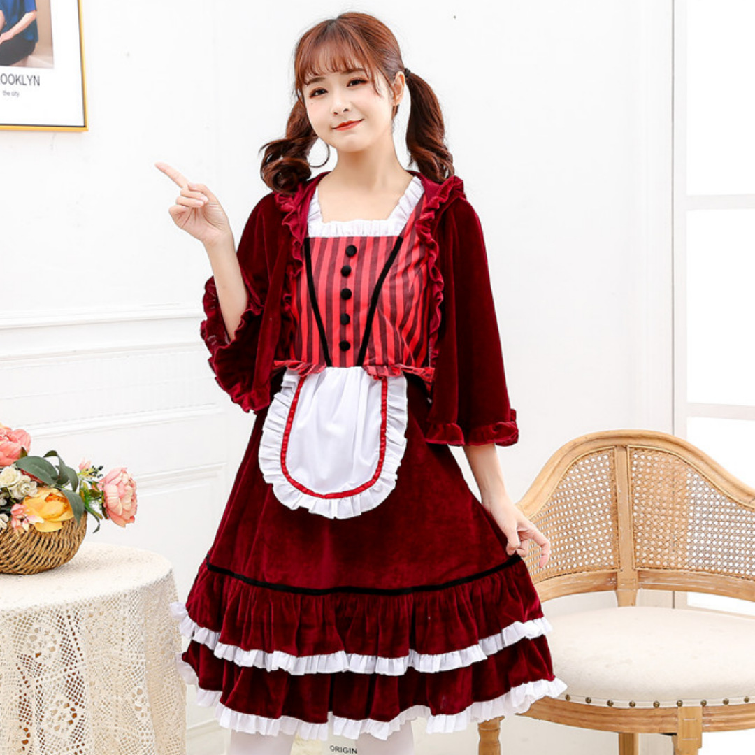 Halloween Costume, Cosplay, Stage Play, Drama, Red Hat, Costume, Cosplay, Burgundy Maid, Maid Costume, House Costume_ecoleips.com