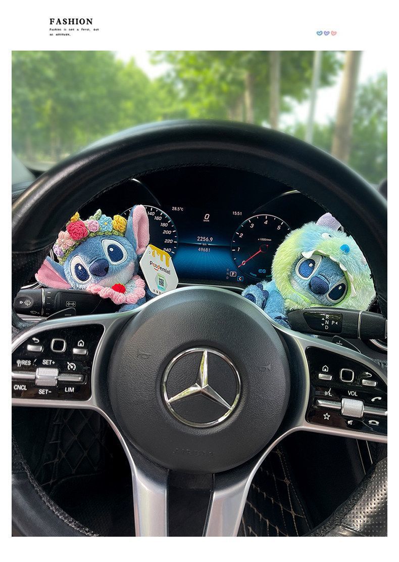 Cute Stitch Car Dashboard Decoration Plush Toy Wiper Steering Light Car Interior Accessories for Women