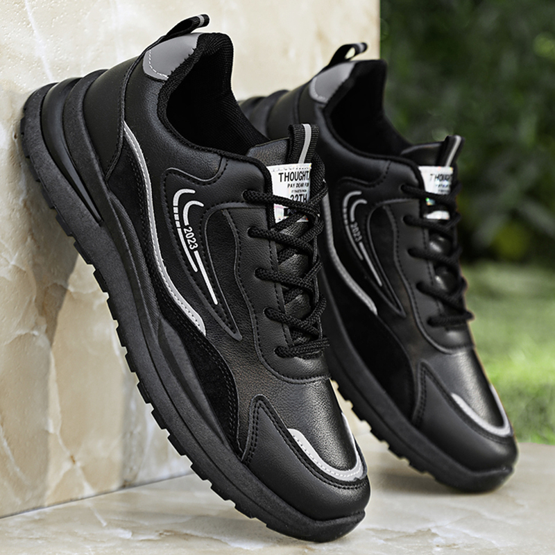 Zapatos Deportivos de Primavera para Hombre, Nuevos Zapatos Casuales de Cuero Impermeables Antideslizantes Negros para Hombre, Zapatos Deportivos para Correr para Hombre