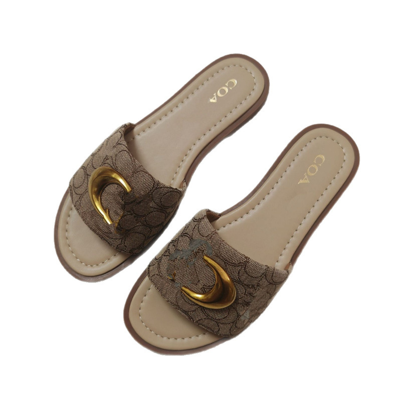 Cross-border COH buena calidad nueva explosión zapatos planos de mujer C hebilla tela metálica una zapatilla universal Europa y América al por mayor en stock