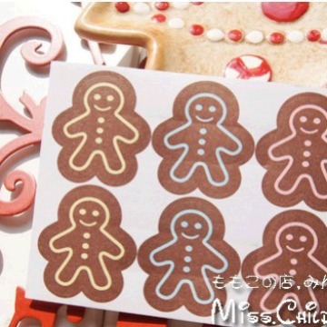 2013圣诞季 可爱姜饼人封口贴 DIY礼品盒贴纸 饼干包装贴6枚/张
