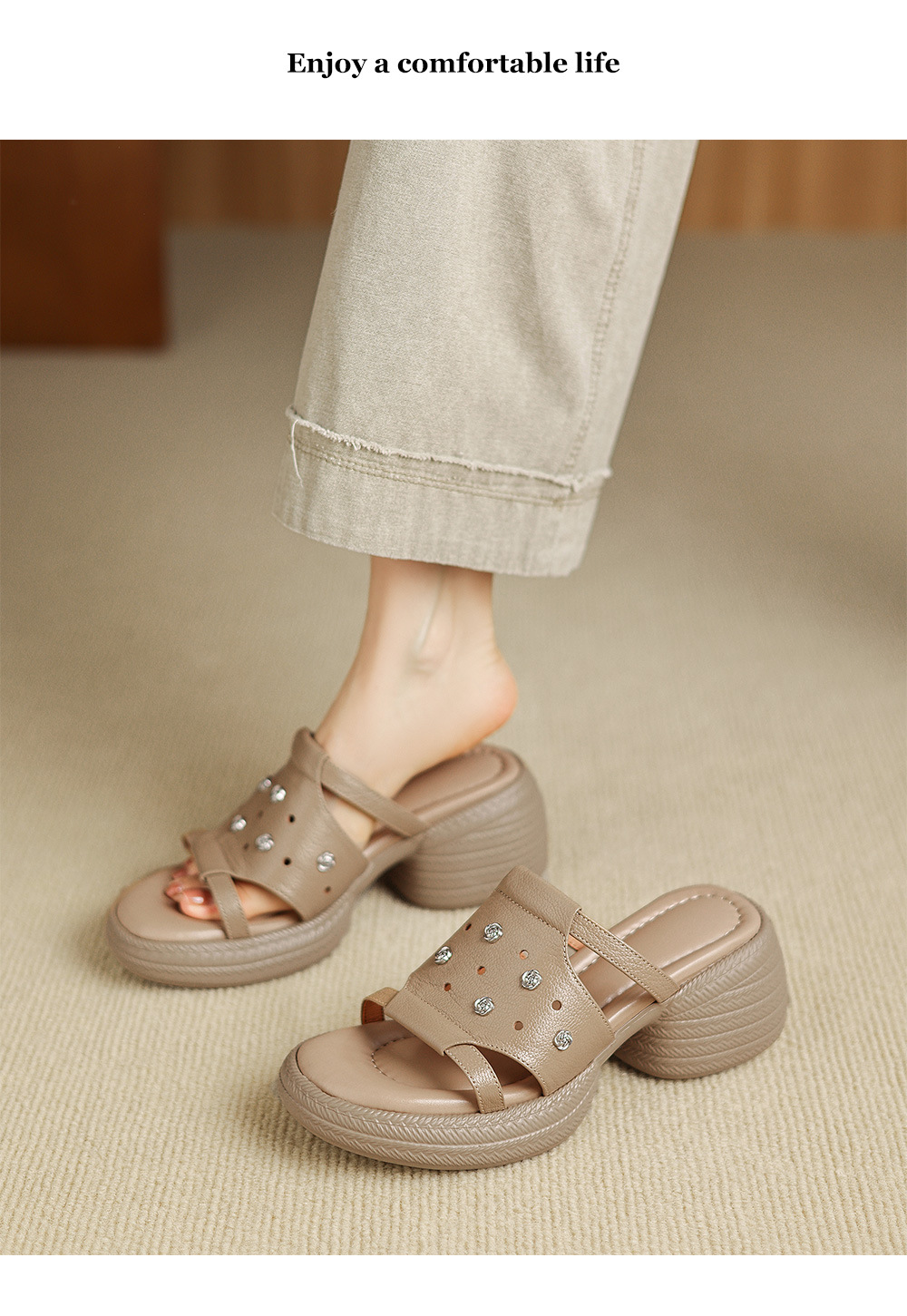Sandal cao gót nữ hở mũi phong cách hoa, gót 6 cm — màu trắng ngà chi tiết 7