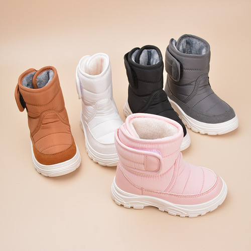 Winter warm children's snow boots, casual soft-sole velcro cotton shoes and velvet black baby boots for men and women