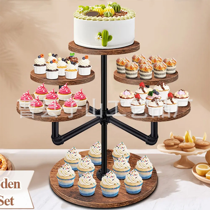 Estante de exhibición de postre de pastel de madera escritorio de fiesta multicapa estante de pastel de papel de hierro estante de maceta de madera