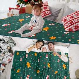 跨境圣诞节定制毯子双面法兰绒毛毯数码印花加厚午休盖毯生产厂家