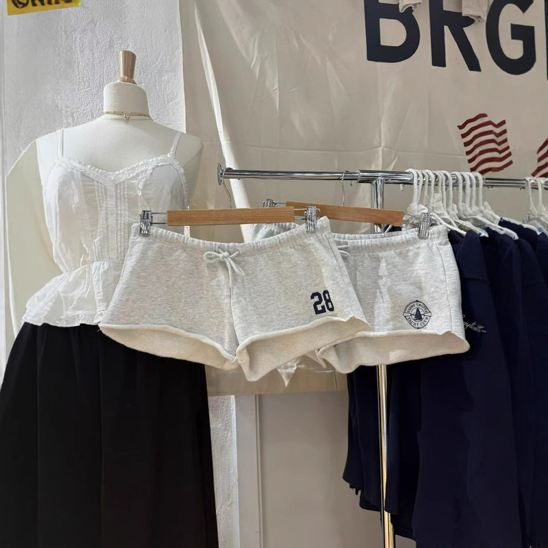 Bm New American Sailboat Print Casual Shorts Bm Drawstring Elastic Waist Rolled Hem Sports Pants Casual Pants Hot Pants for Women