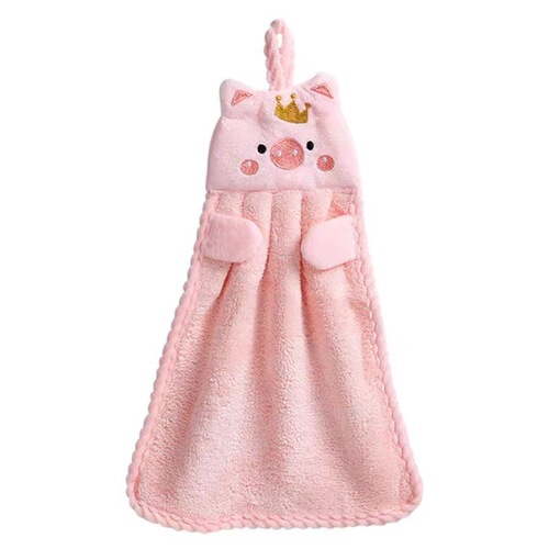 Piggy hand towel hanging cartoon cute coral velvet absorbent small towel kitchen rag children's hand towel
