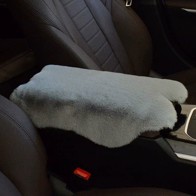 Autumn and Winter Car Armrest Box Mat Rex Rabbit Plush Central Armrest Box Cover Car Central Control Imitation Fur Armrest Mat (Armrest box) - gray-free-form