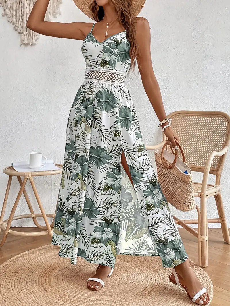 Women's Clothing Summer Fashion Trend Casual V Neck Printed Dress High Quality Suspender Dress For Women_ecoleips.com